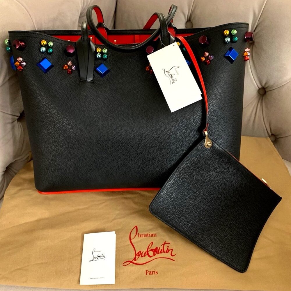 Christian Louboutin Large Cabata Empire Jewel Spike Leather Tote Bag, Black, NWT